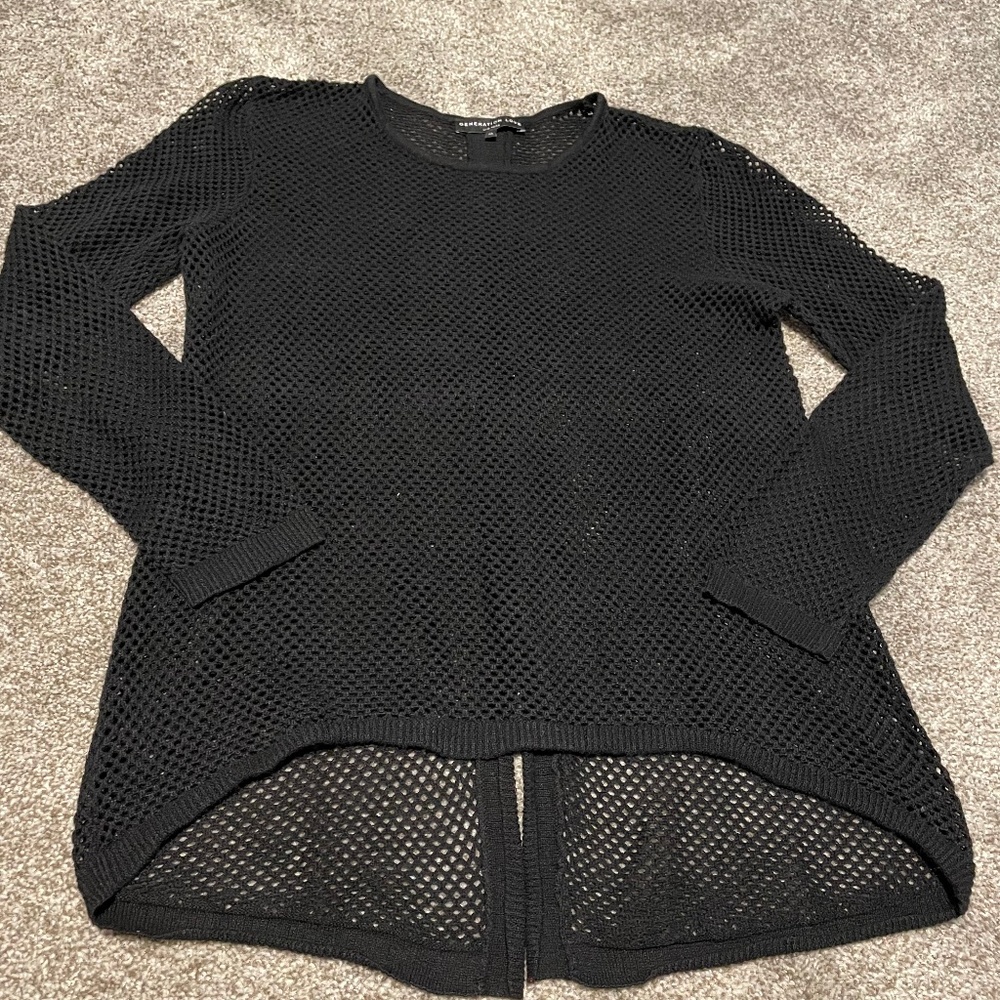 Generation Love Black Open Knit Pullover Long Sleeve Sweater Size Medium